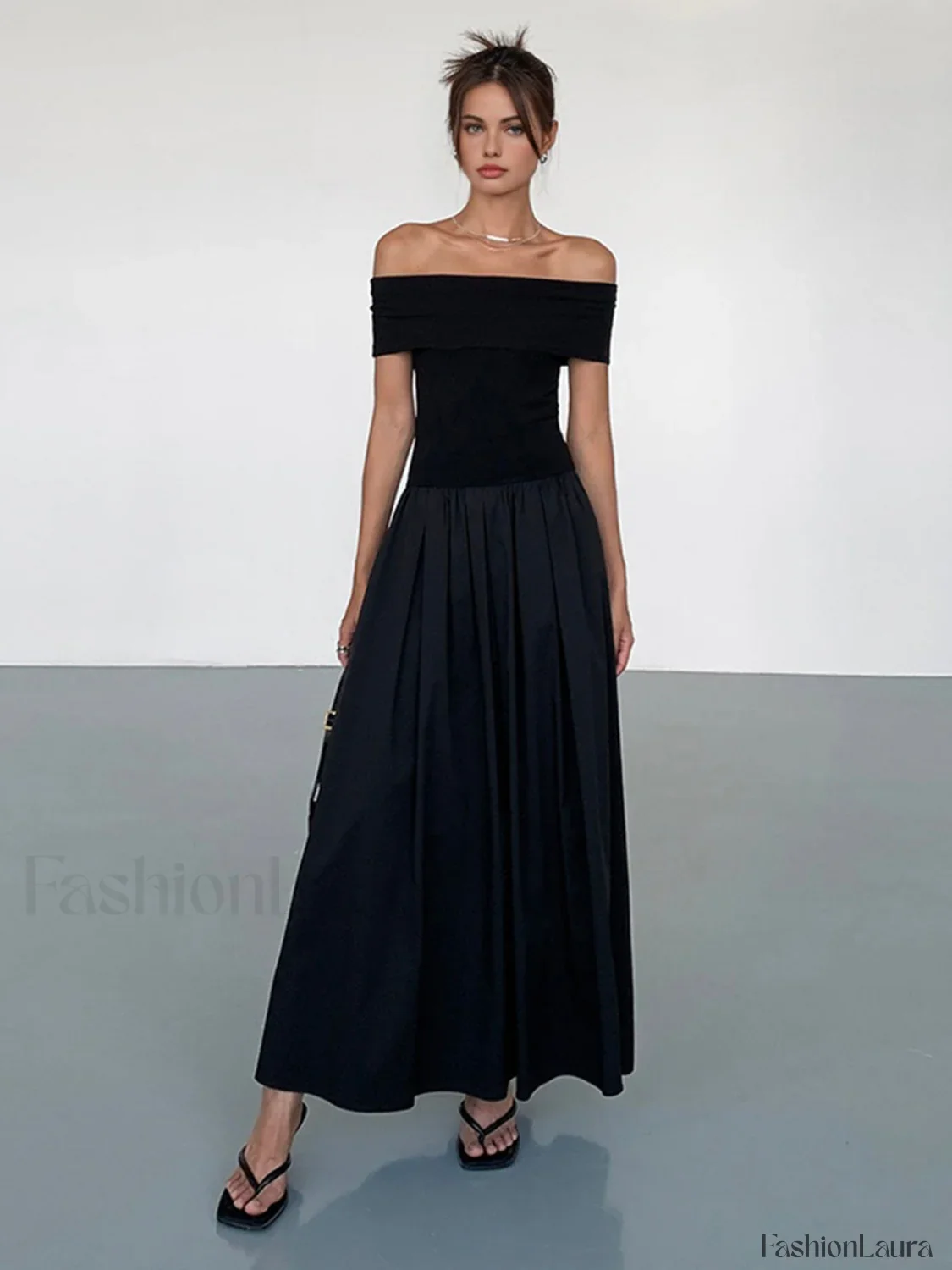Frenchy Solid Graceful Off-Shoulder Long Dress - Image 24