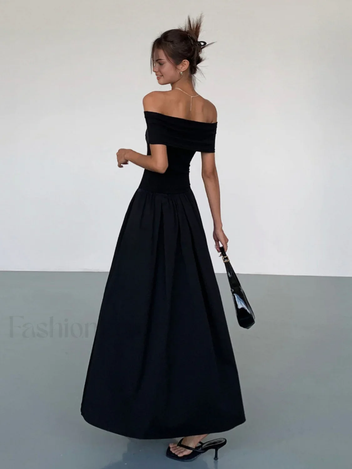 Frenchy Solid Graceful Off-Shoulder Long Dress - Image 5
