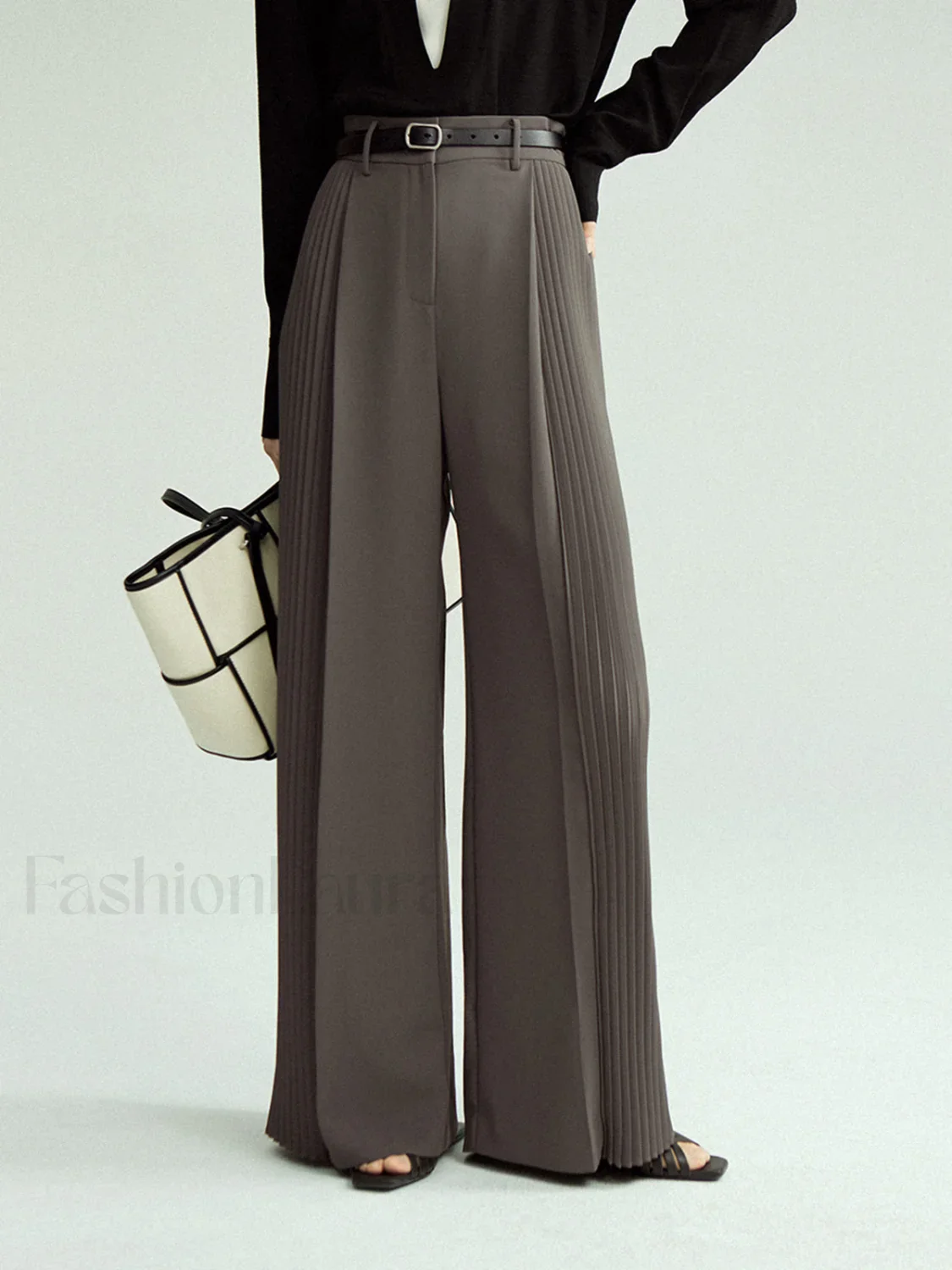 Pleated Wide Leg Trendy Pants Without Belt - Image 8