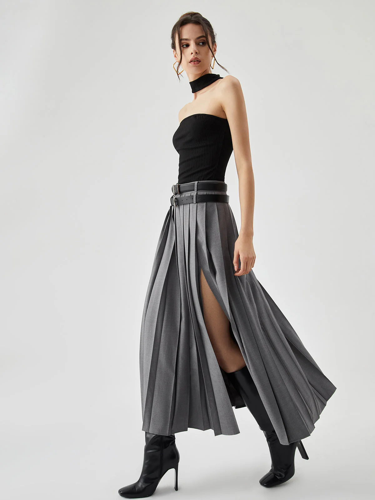Pleated Split Maxi Trendy Skirt - Image 24