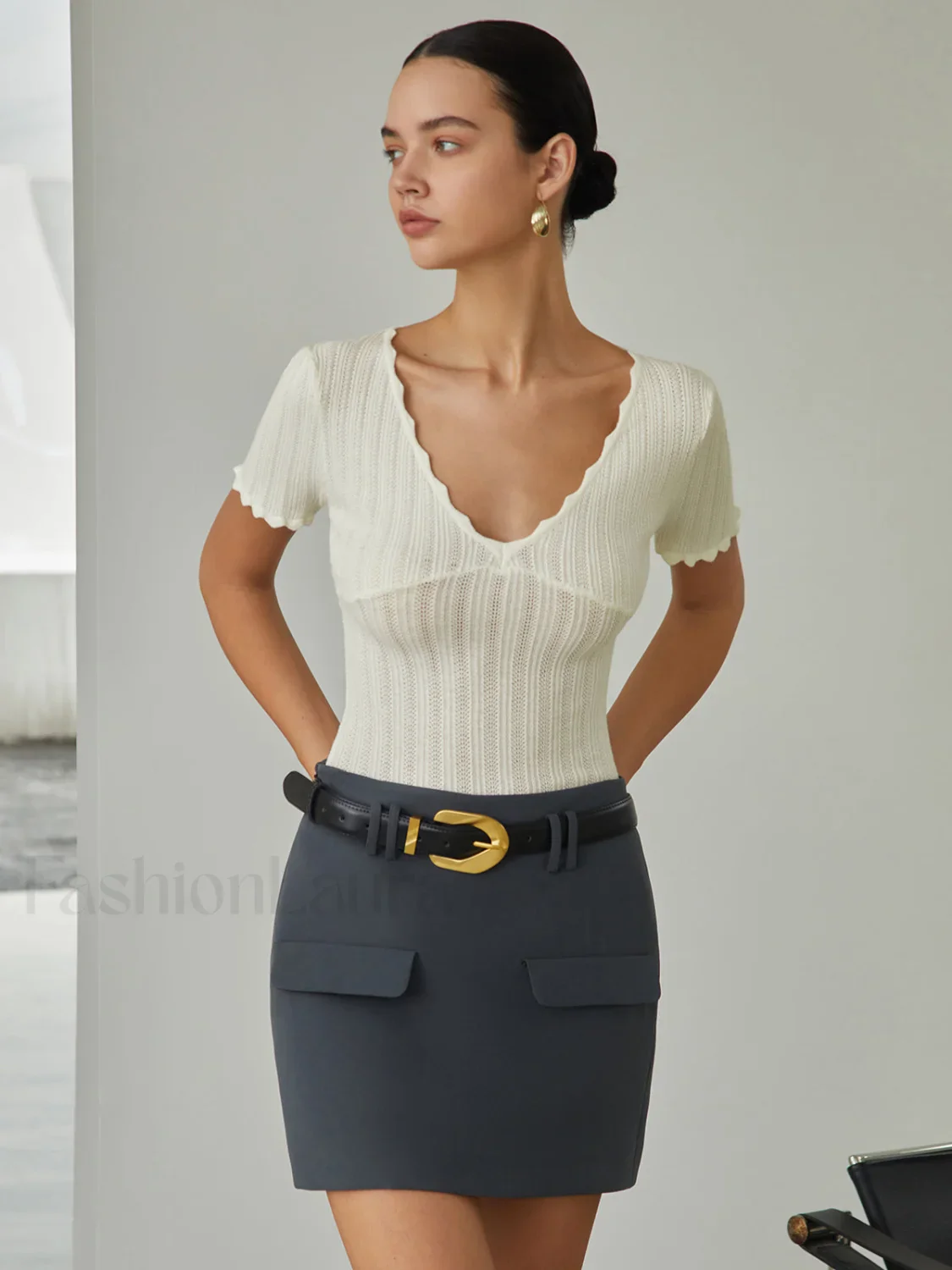 Plain Mini Graceful Skirt Without Belt - Image 4