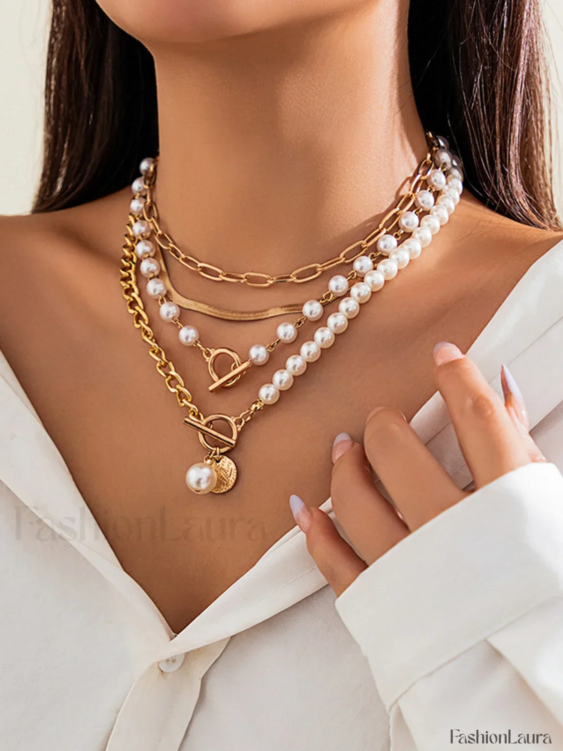 Pearl Decor Graceful Chain Layered Necklace - Image 5