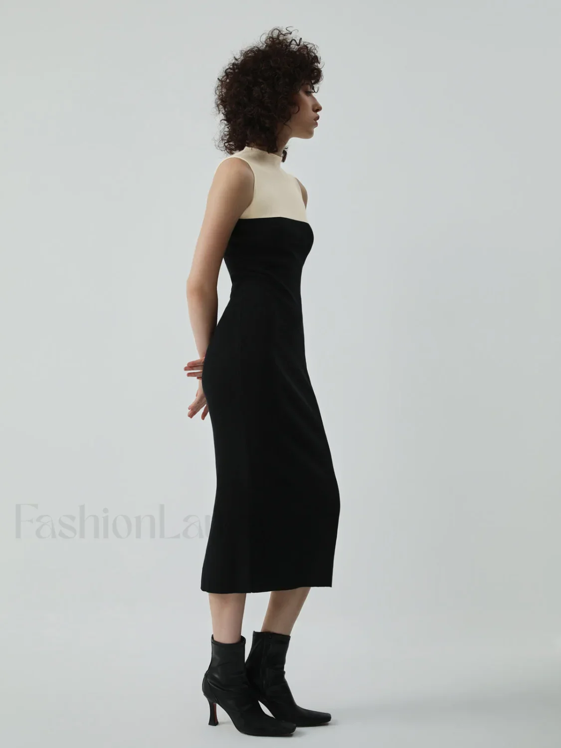 Patchwork Two Tone Mock Modern Neck Midi Sweater Dress - Image 9