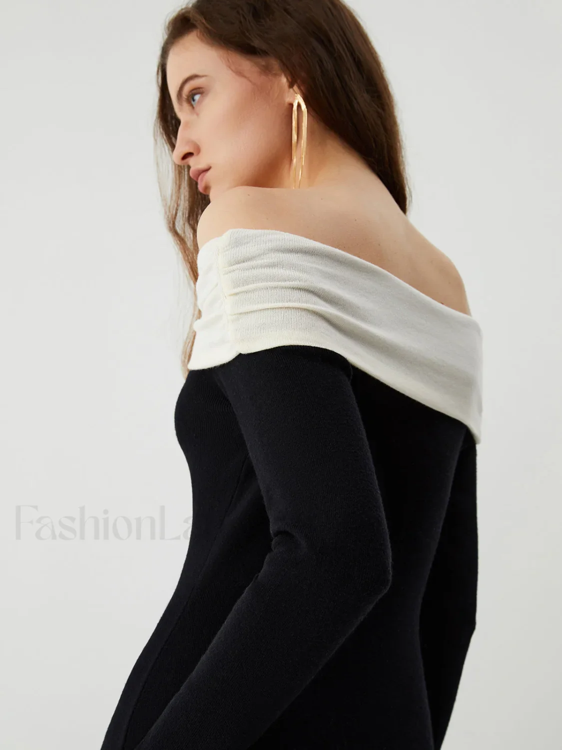 Patchwork Off Shoulder Long Modern Sleeve Long Sweater Dress - Image 5