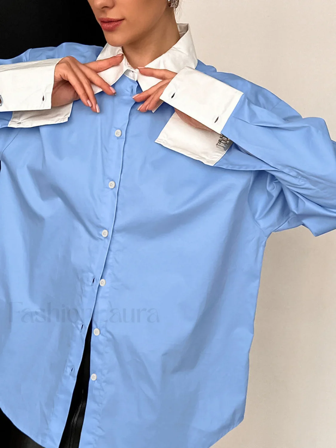 Patchwork Collar Graceful & Cuff Shirt - Image 2