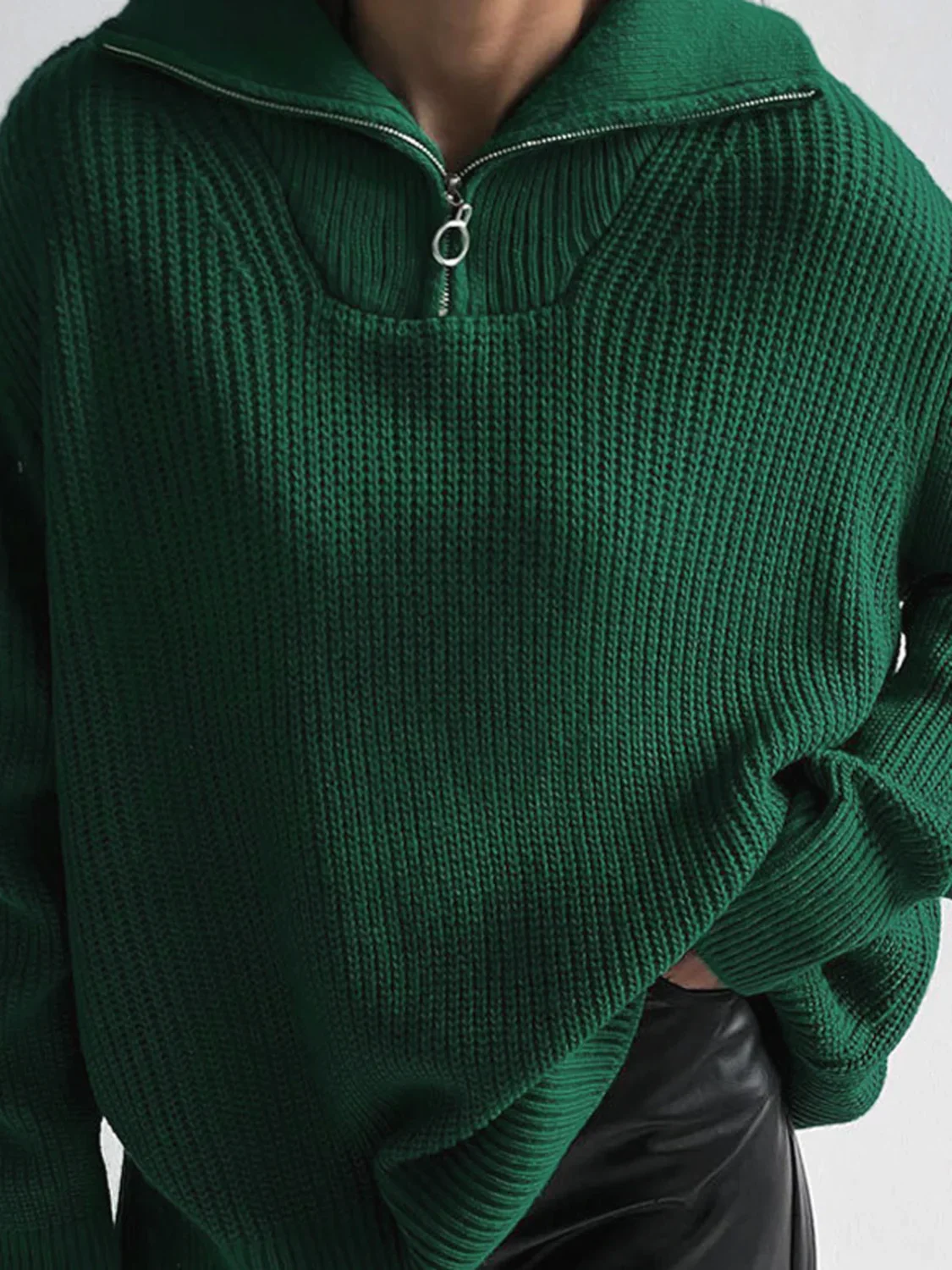 Oversized Utility Graceful Zippered Sweater - Image 5