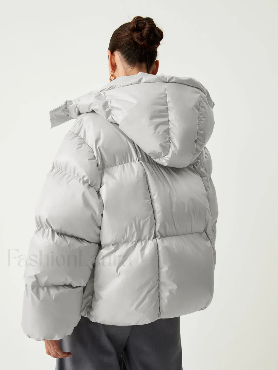 Open Collar Quilted Trendy Hooded Puffer Coat - Image 5