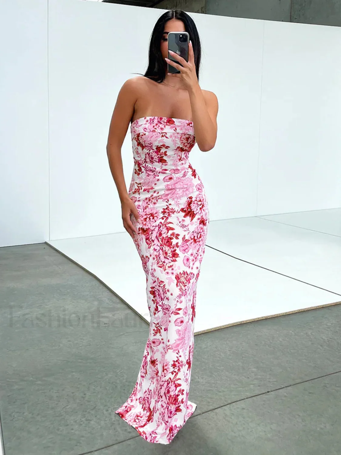 Multi Floral Graceful Split Long Dress - Image 5
