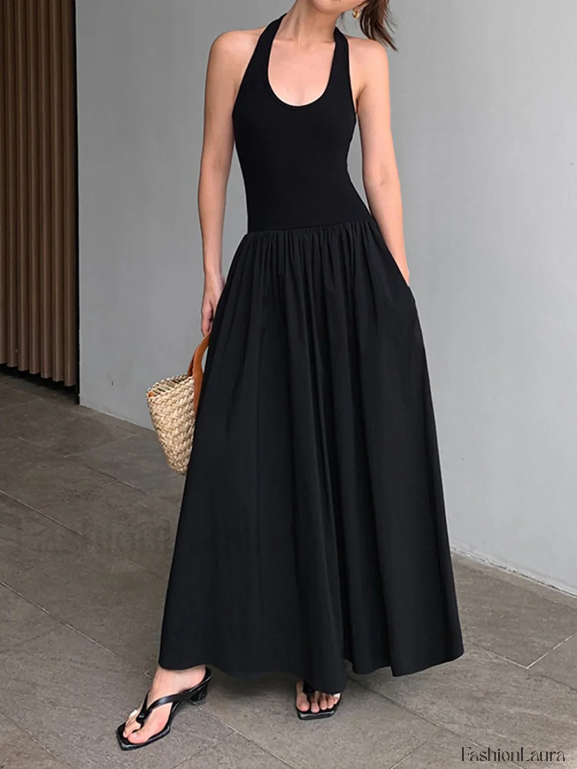 Minimalist Halter Graceful Backless Long Dress - Image 13