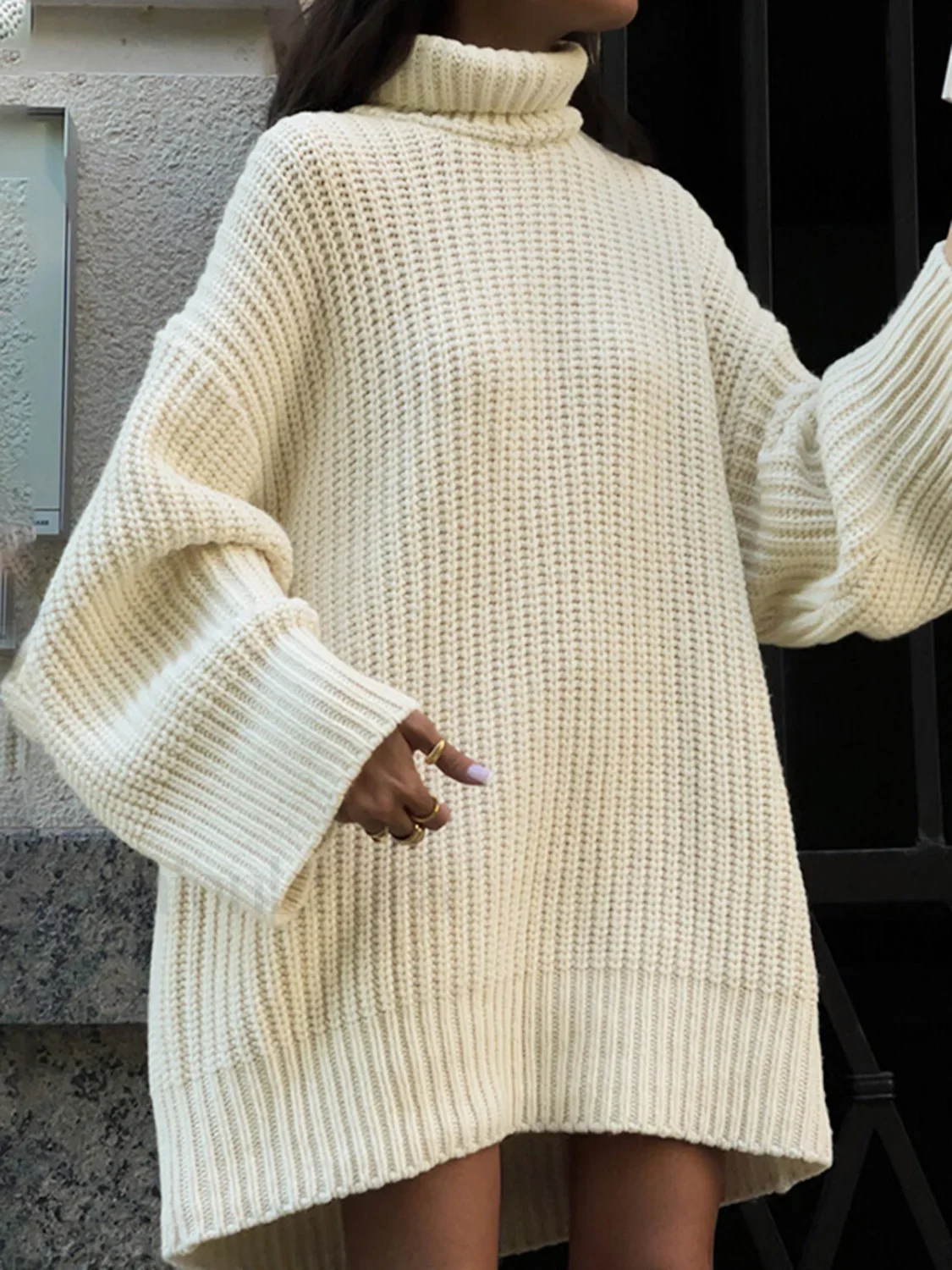 Minimalism Turtleneck Graceful Short Sweater Dress - Image 2