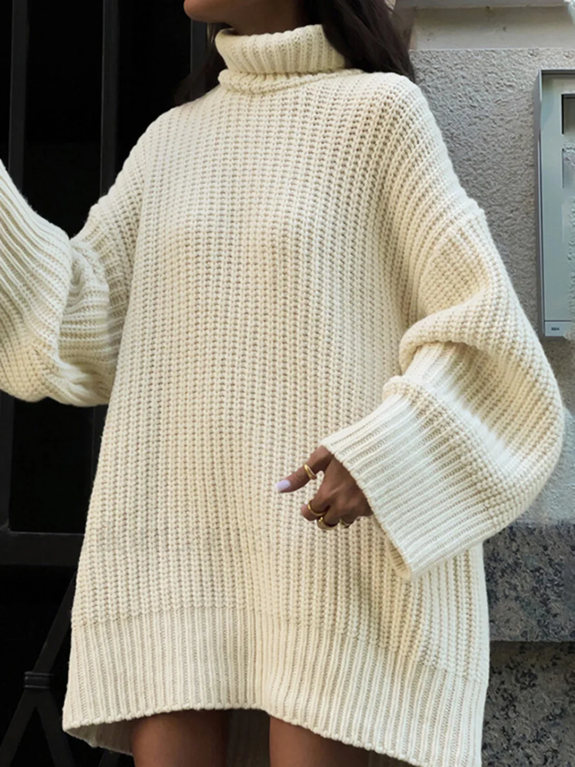 Minimalism Turtleneck Graceful Short Sweater Dress - Image 7
