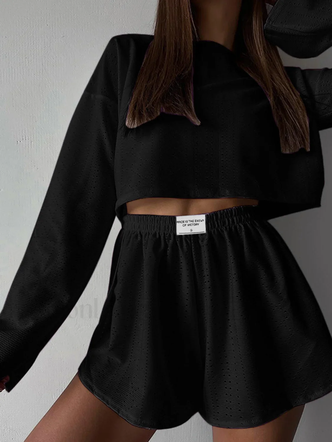 Solid Ripped Graceful Split Shorts Set - Image 6