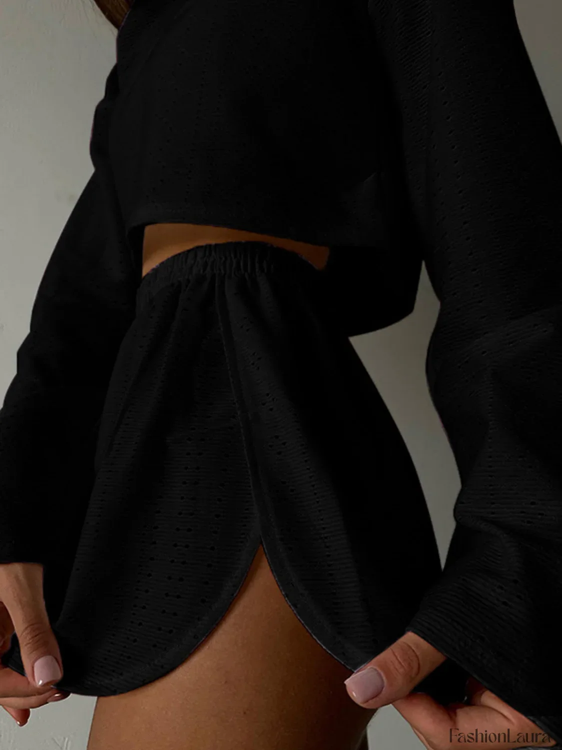 Solid Ripped Graceful Split Shorts Set - Image 8
