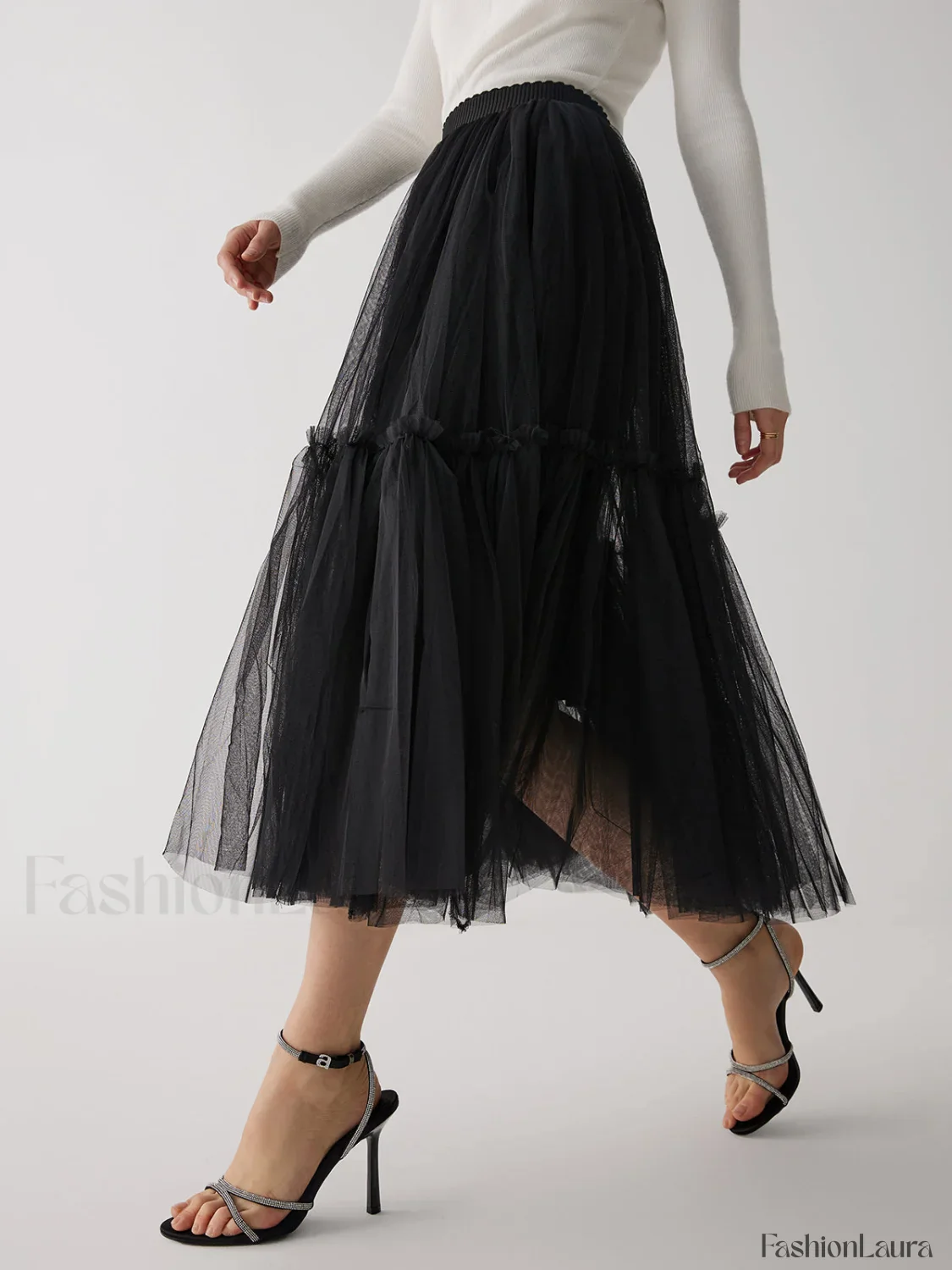 Solid Mesh Graceful Midi Skirt - Image 12