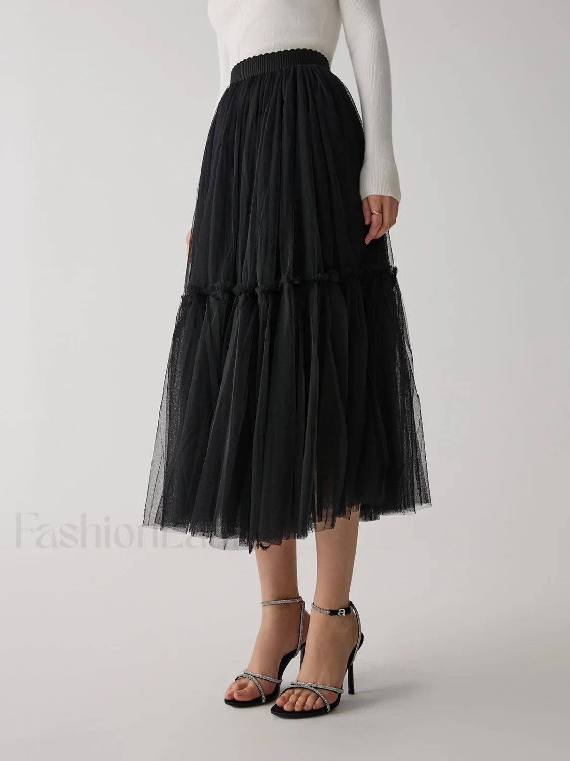 Solid Mesh Graceful Midi Skirt - Image 7