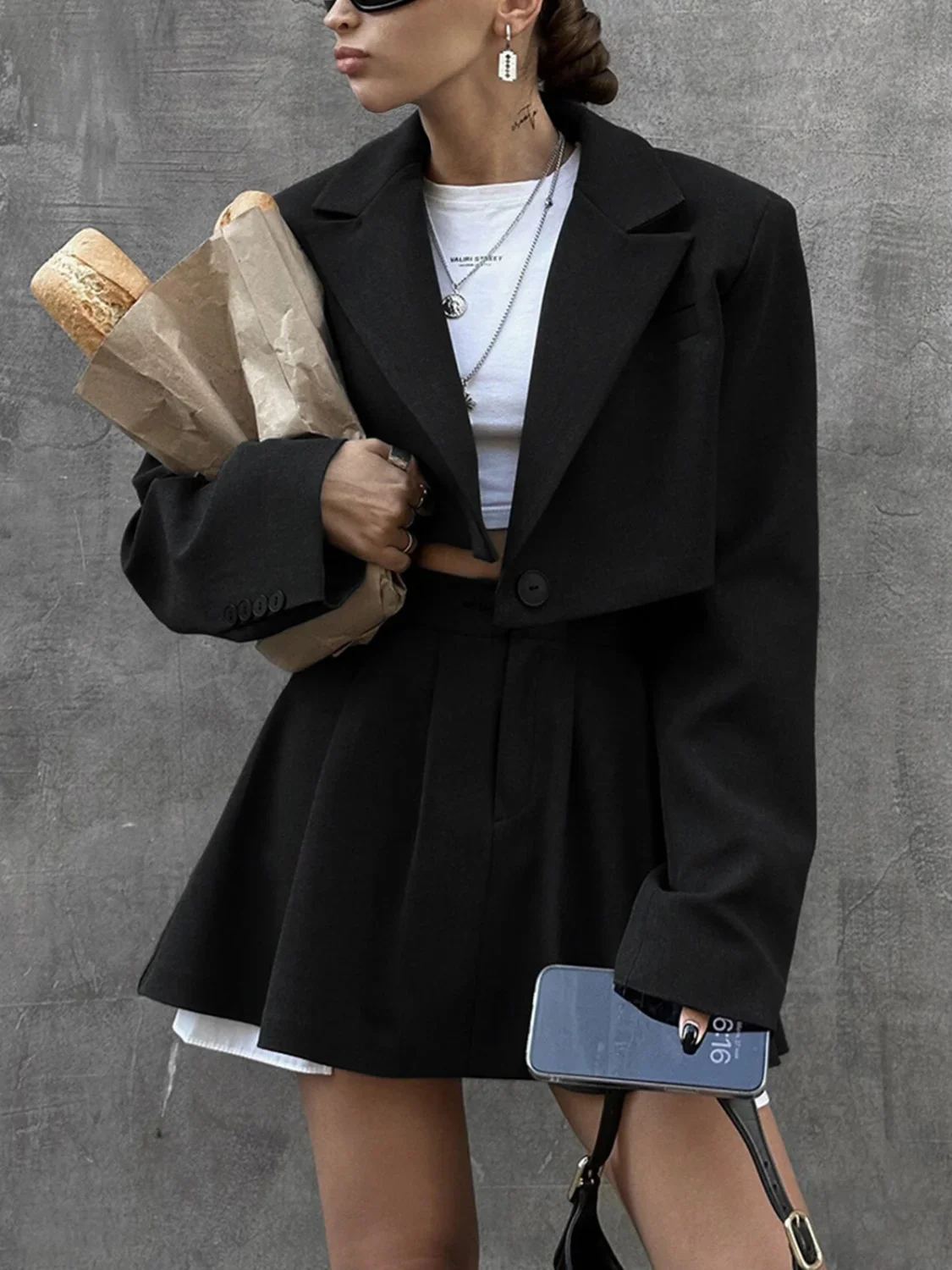 Solid Lapel Blazer Trendy Mini Skirt Set - Image 10