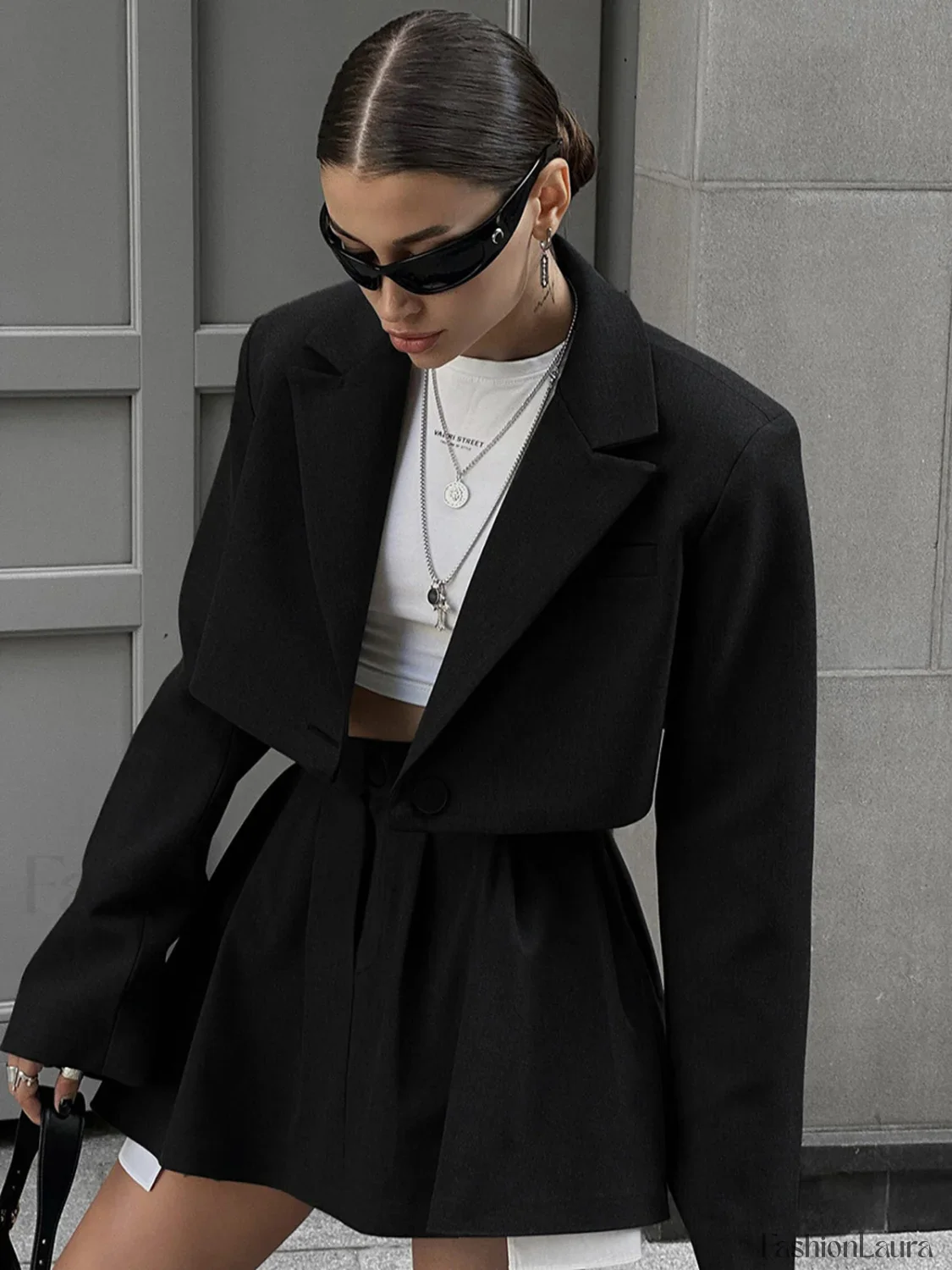Solid Lapel Blazer Trendy Mini Skirt Set - Image 13