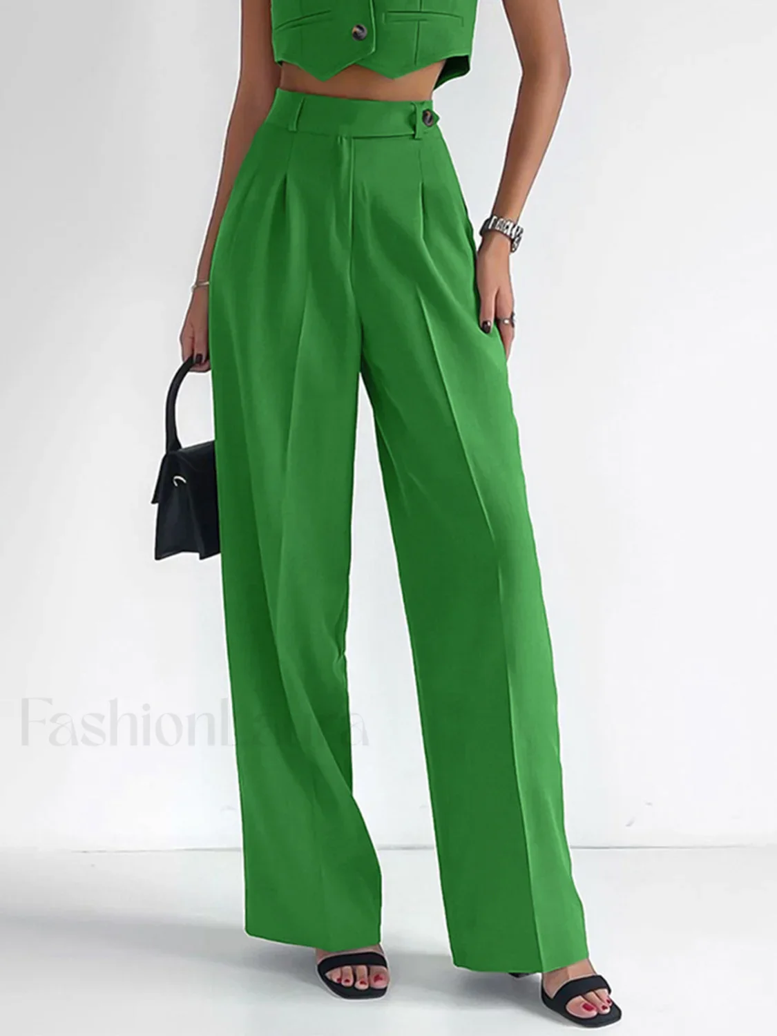 Solid Button Front Trendy Waistcoat With Pants Set - Image 4