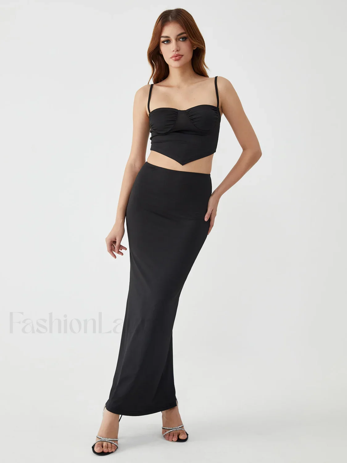 Solid Backless Graceful Two-Piece Skirt Set - Image 12