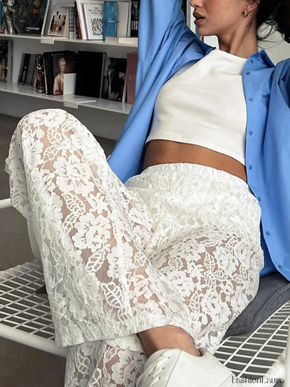 Sheer Lace Graceful Wide Leg Pants - Image 10