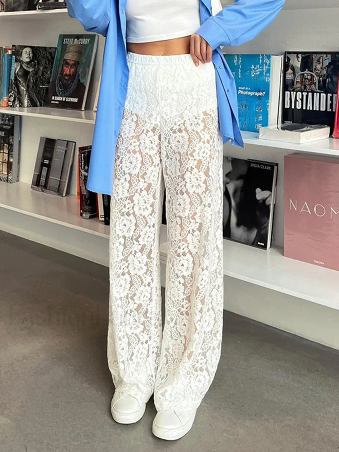 Sheer Lace Graceful Wide Leg Pants - Image 8
