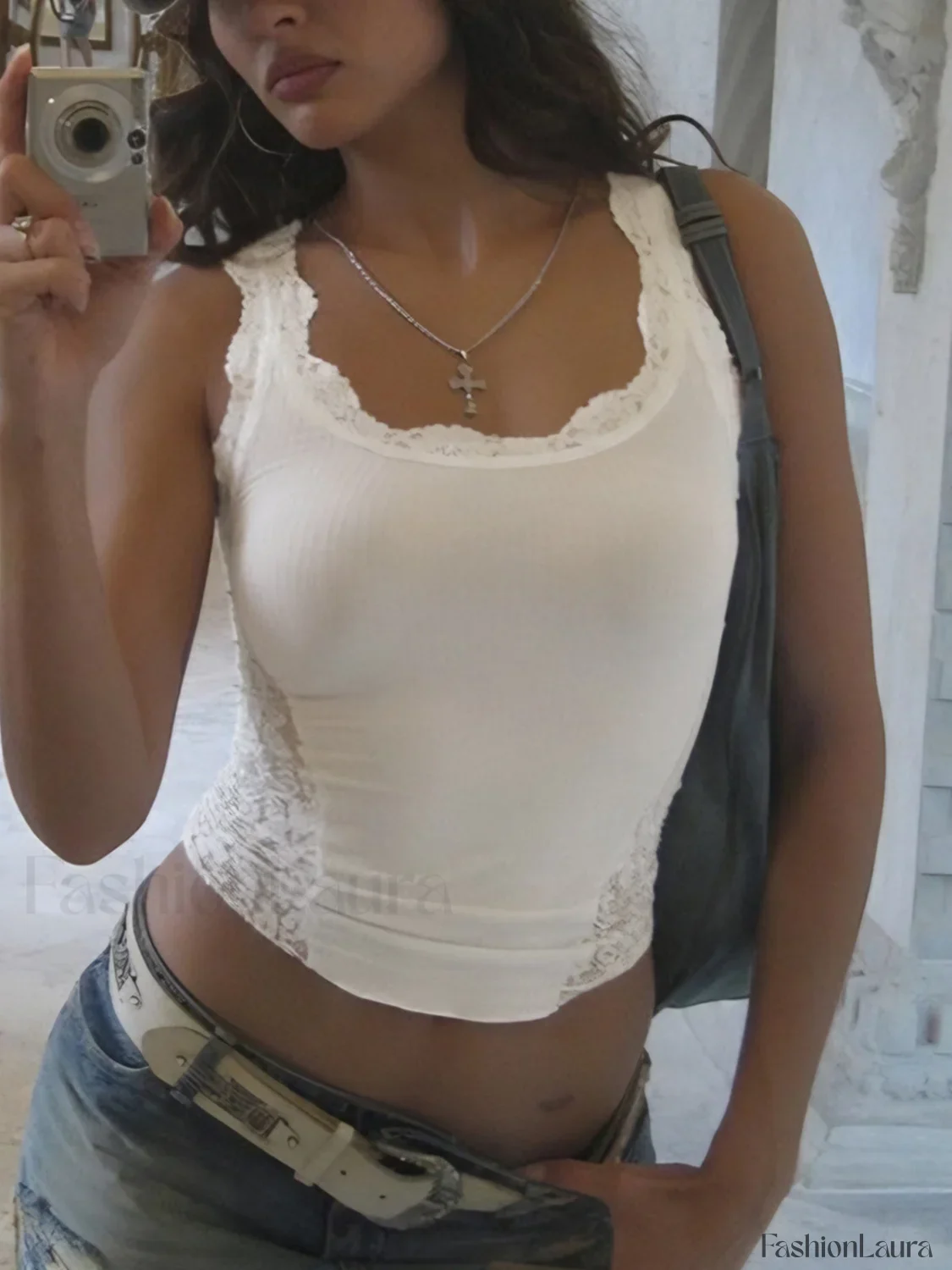 Sheer Lace Graceful Patchwork Tank Top - Image 10