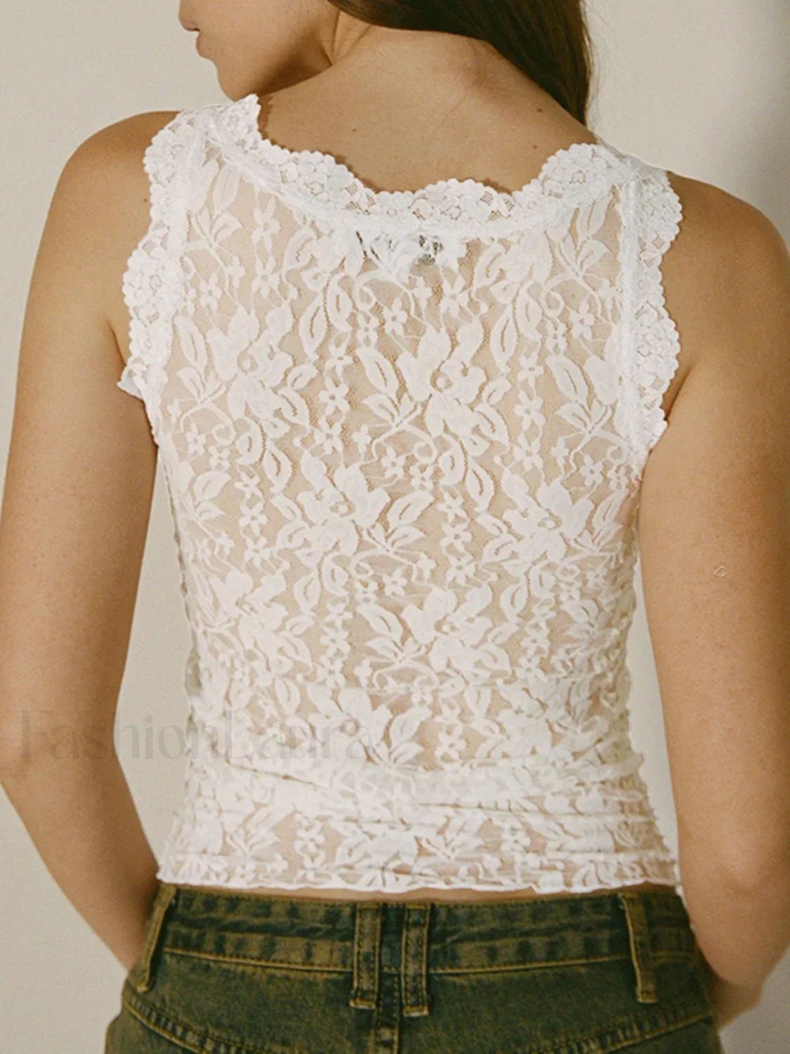 Sheer Lace Graceful Patchwork Tank Top - Image 8