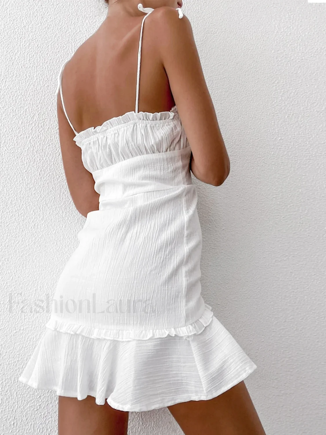 Sexy V-Neck Ruffle Skirt Modern Tight Sling Short Dress - Image 3