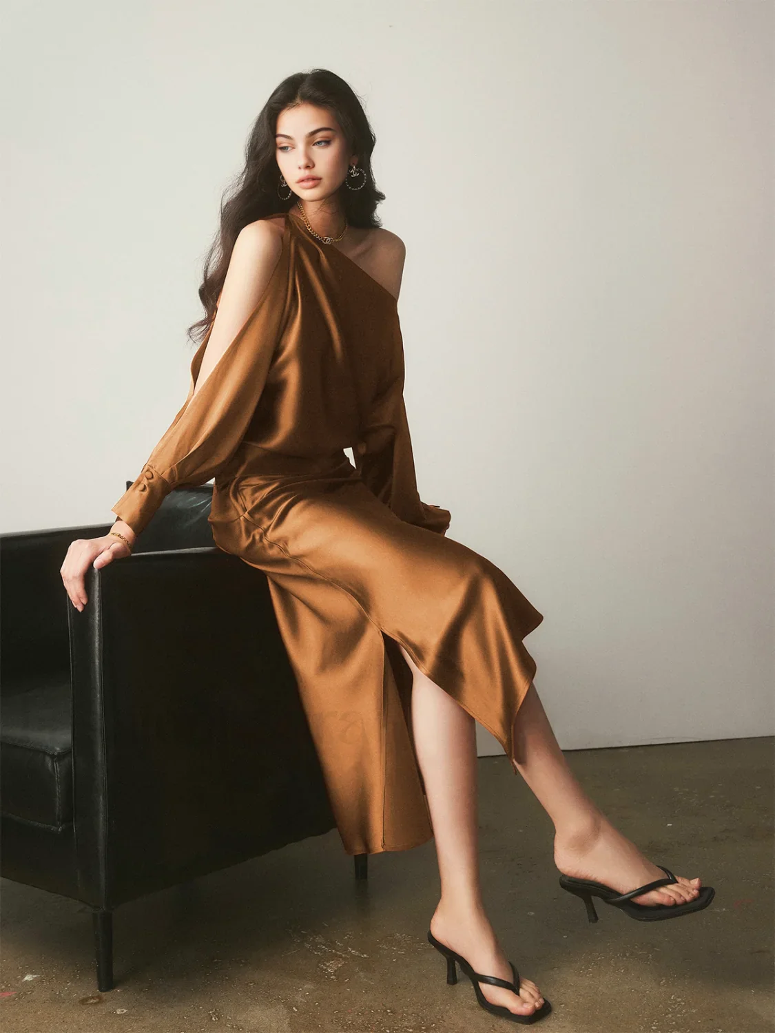 Satin Asymmetrical Graceful Split Skirt - Image 7