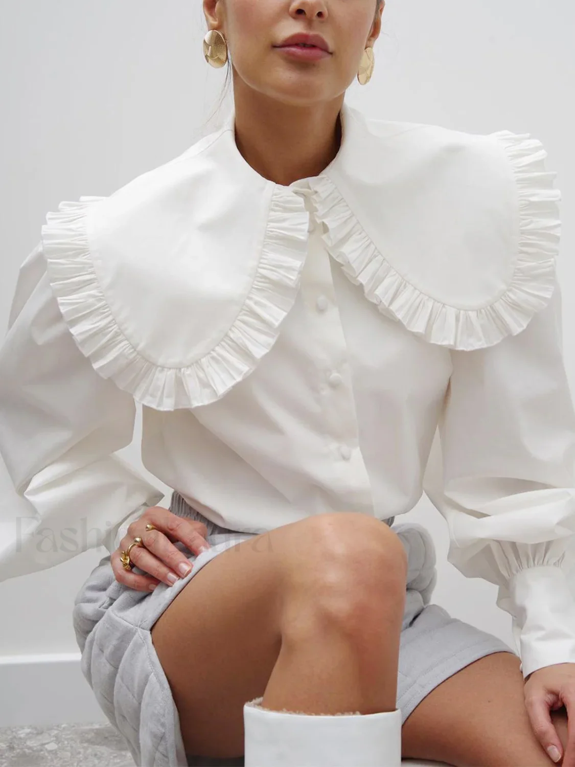 Ruffled Collar Graceful Long Sleeve Shirt - Image 12