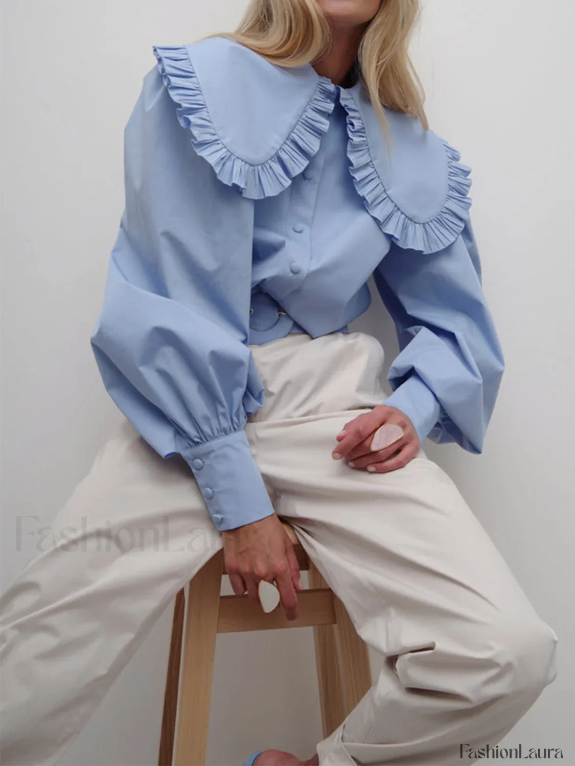 Ruffled Collar Graceful Long Sleeve Shirt - Image 14