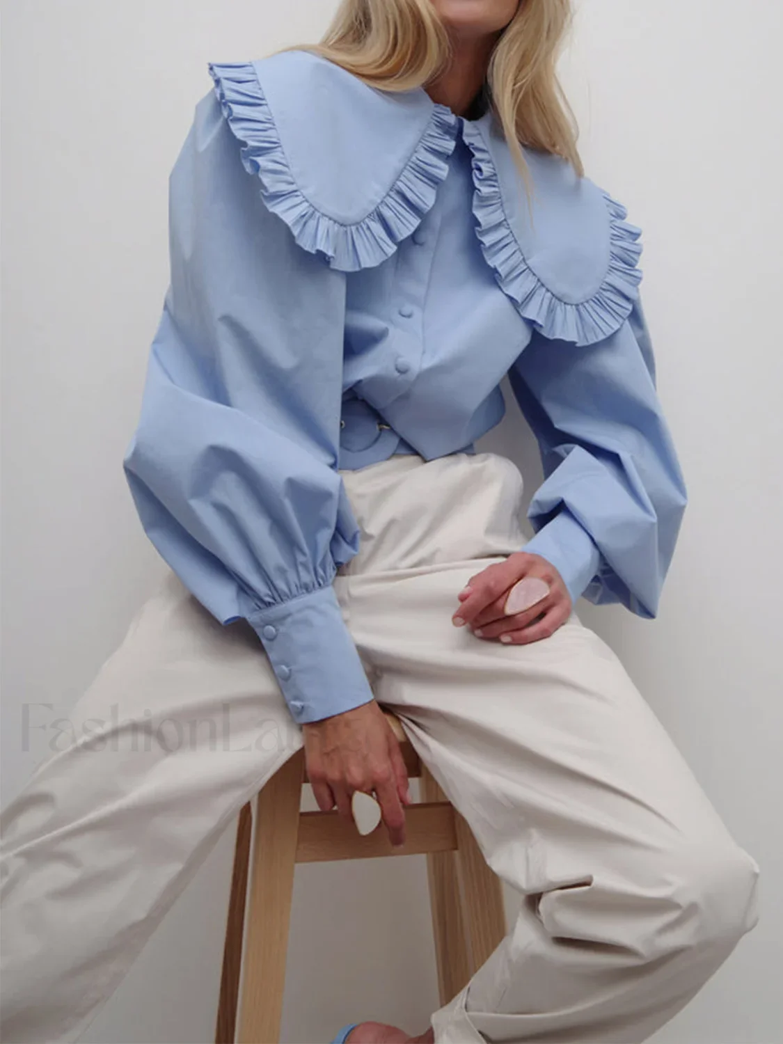 Ruffled Collar Graceful Long Sleeve Shirt - Image 6