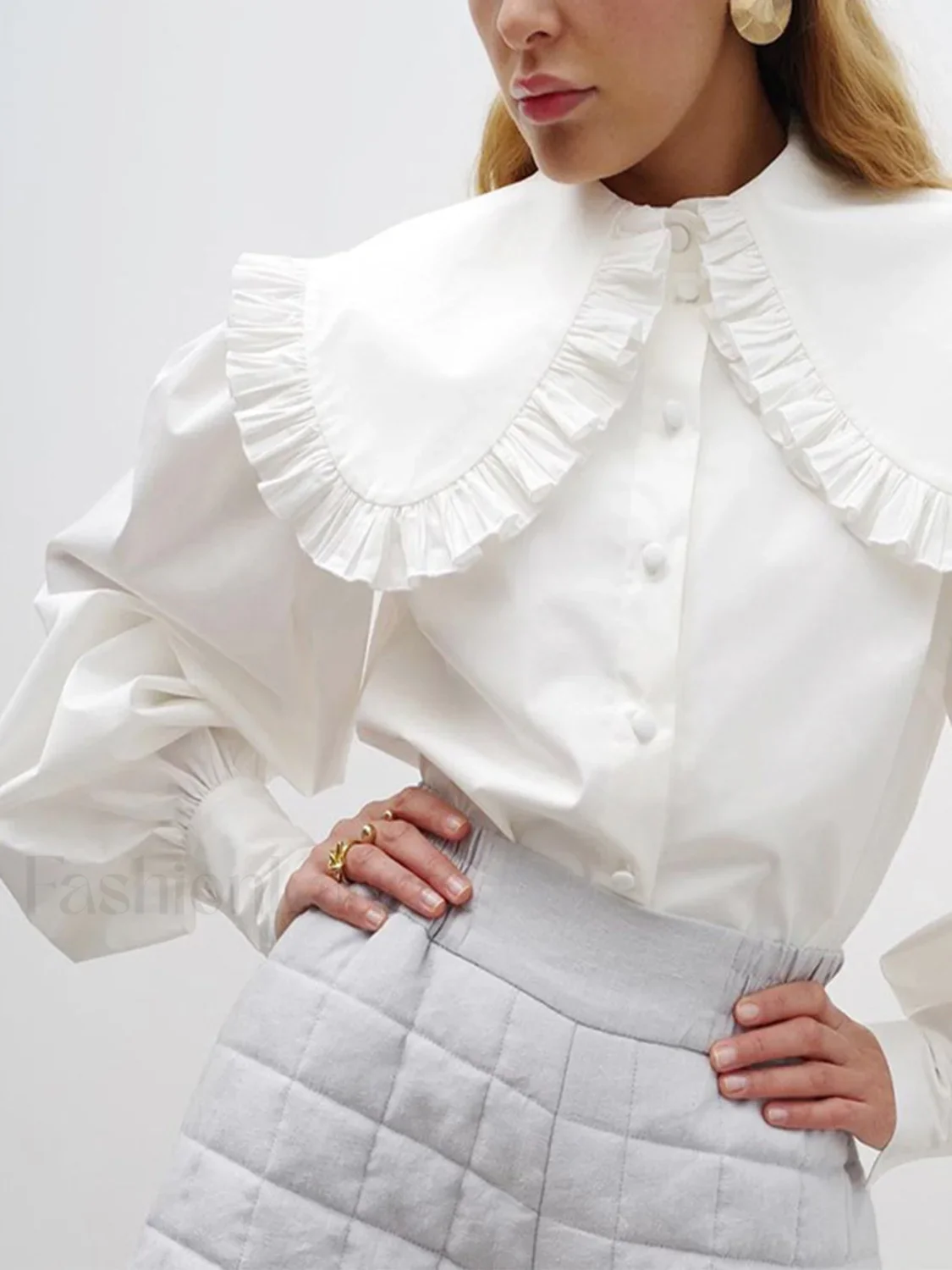 Ruffled Collar Graceful Long Sleeve Shirt - Image 9