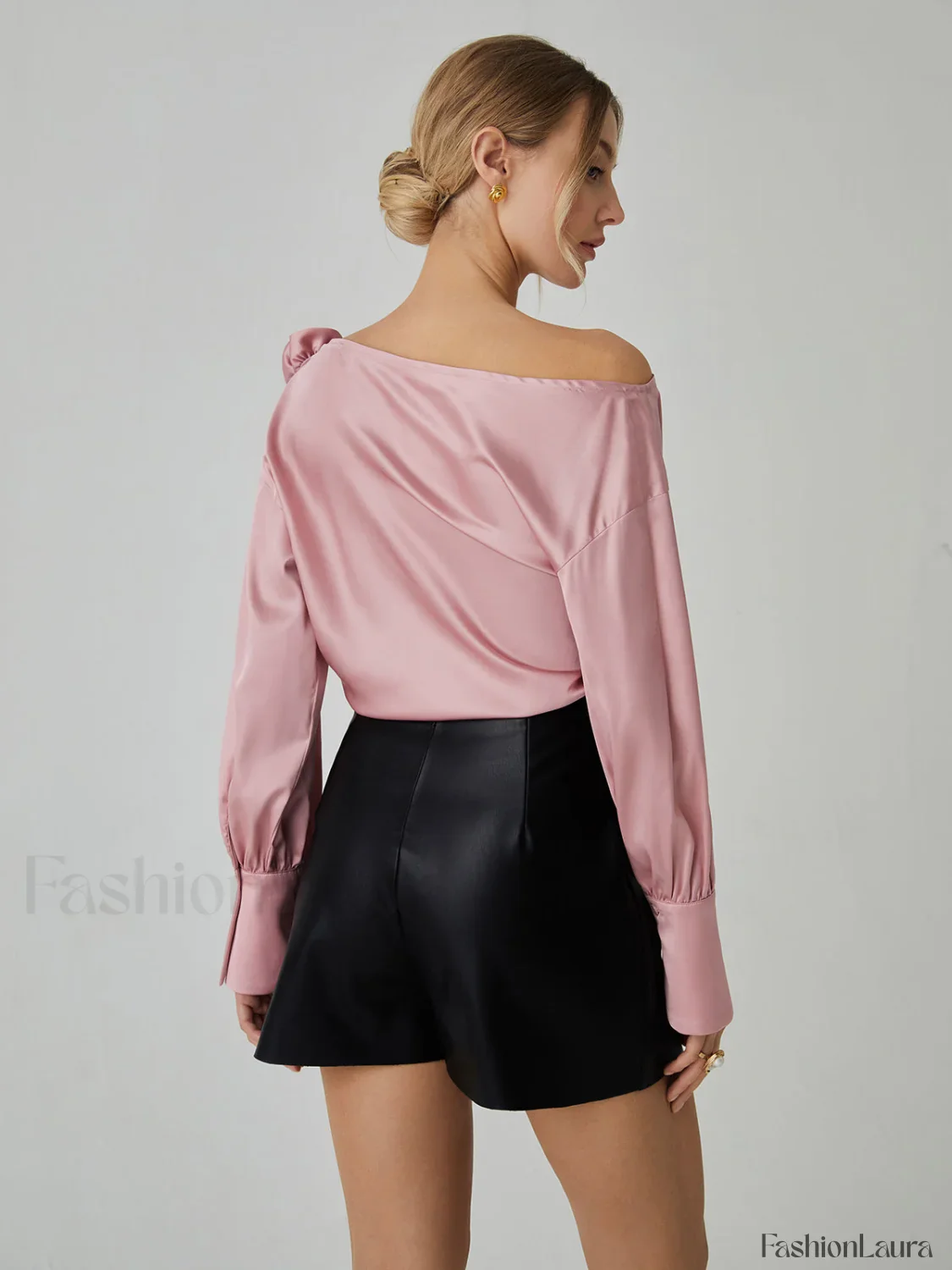 Romantic Satin Rosette Trendy Long Sleeve Blouse - Image 12