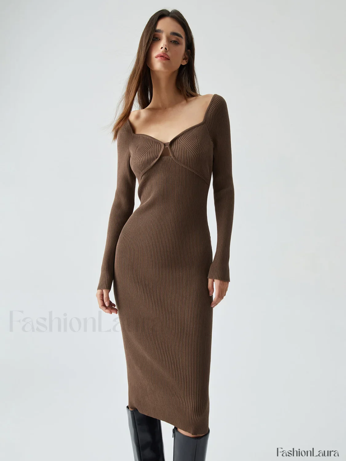 Ribbed Knit Bodycon Trendy Wrap Sweater Midi Dress - Image 14