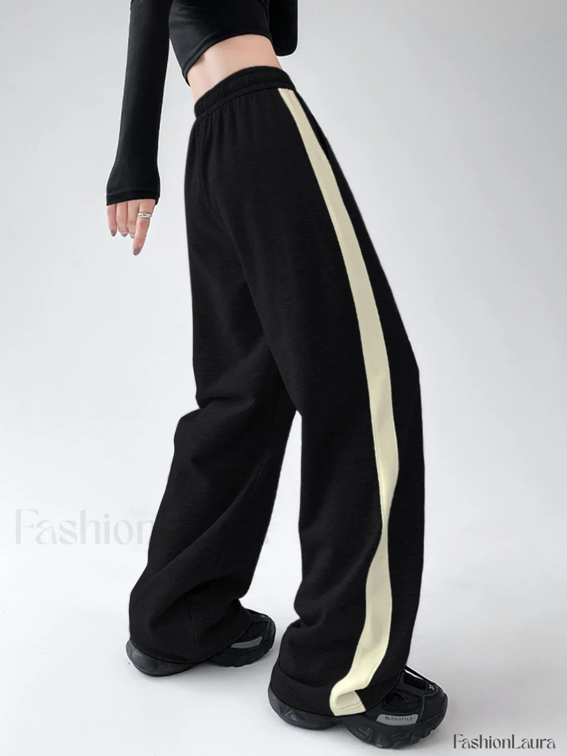 Drawstring Contrast Trim Trendy Wide Leg Sweatpants - Image 16