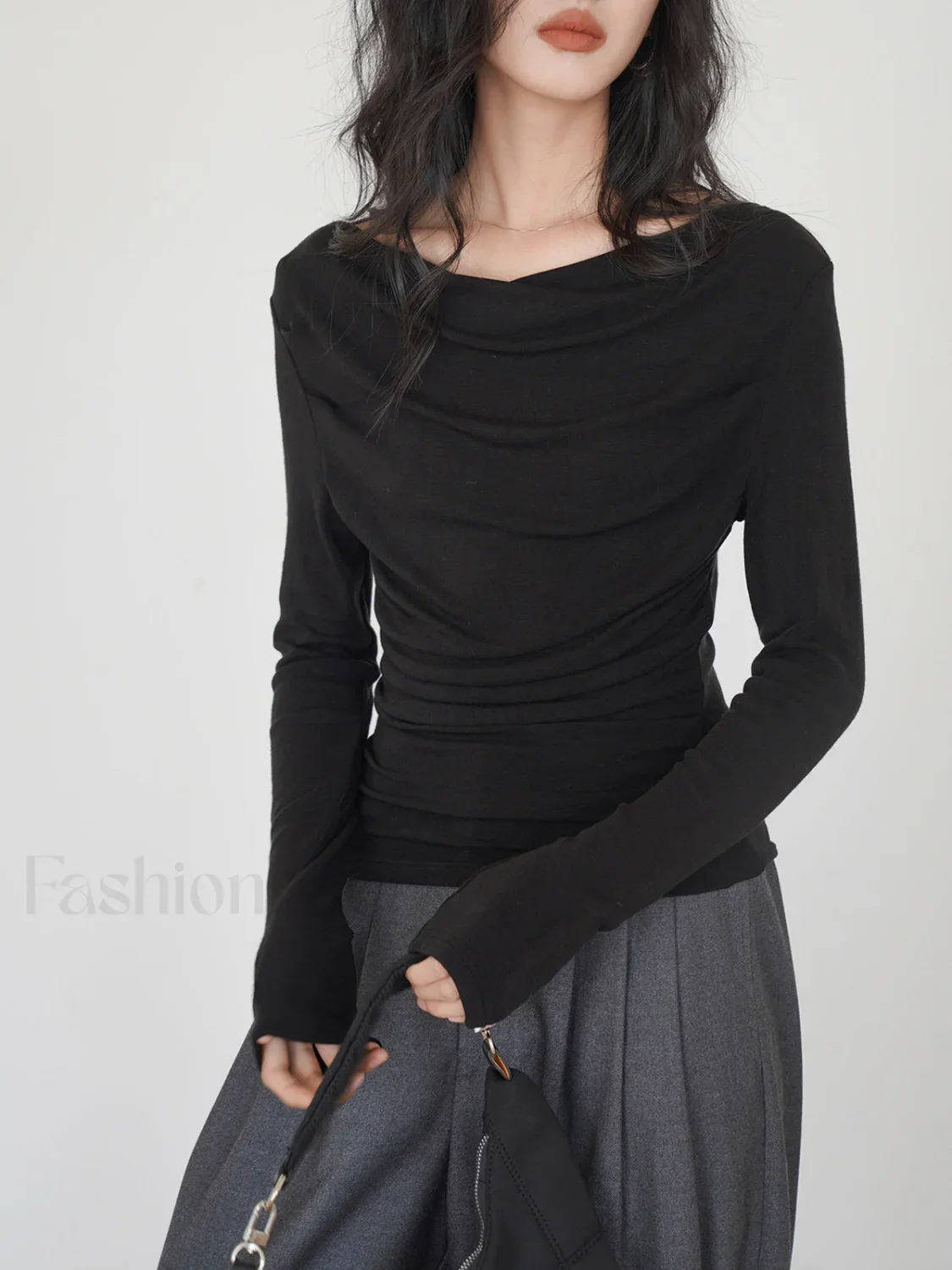 Draped Long Graceful Sleeve Slinky Shirt - Image 8