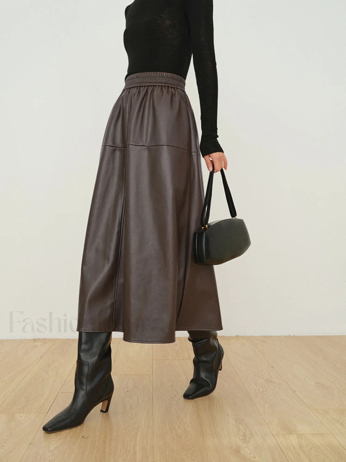 Double Pockets Graceful Leather Maxi Skirt - Image 10