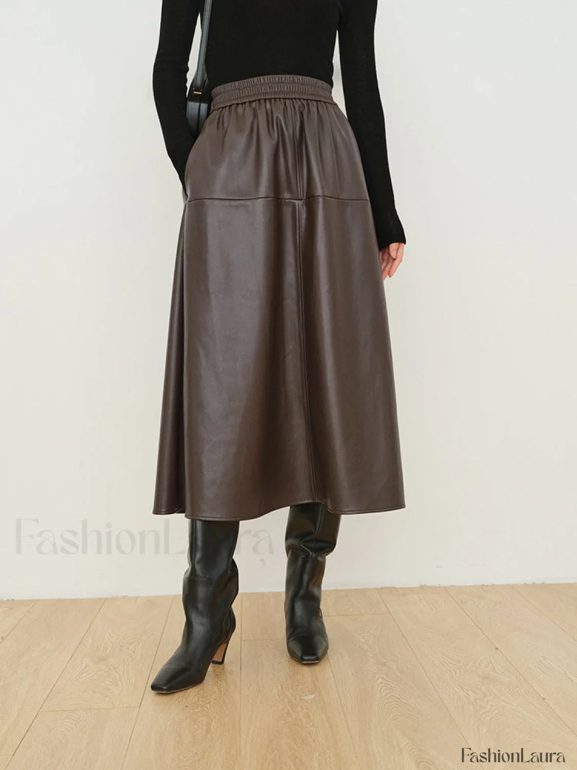 Double Pockets Graceful Leather Maxi Skirt - Image 13