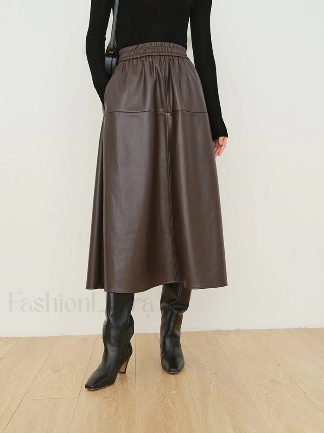 Double Pockets Graceful Leather Maxi Skirt - Image 6