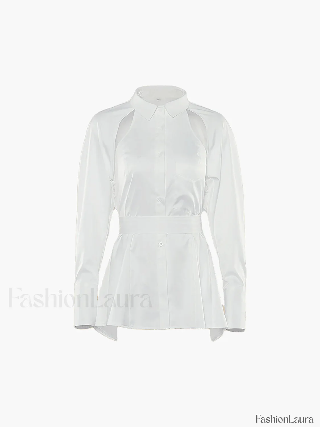 Cut Out Button Trendy Down Collar Shirt - Image 11