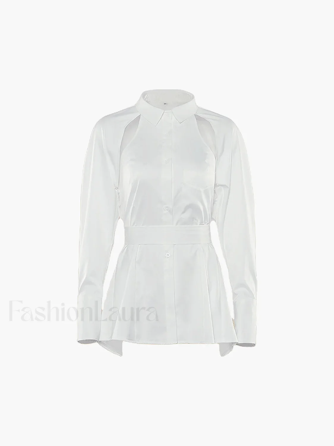 Cut Out Button Trendy Down Collar Shirt - Image 2