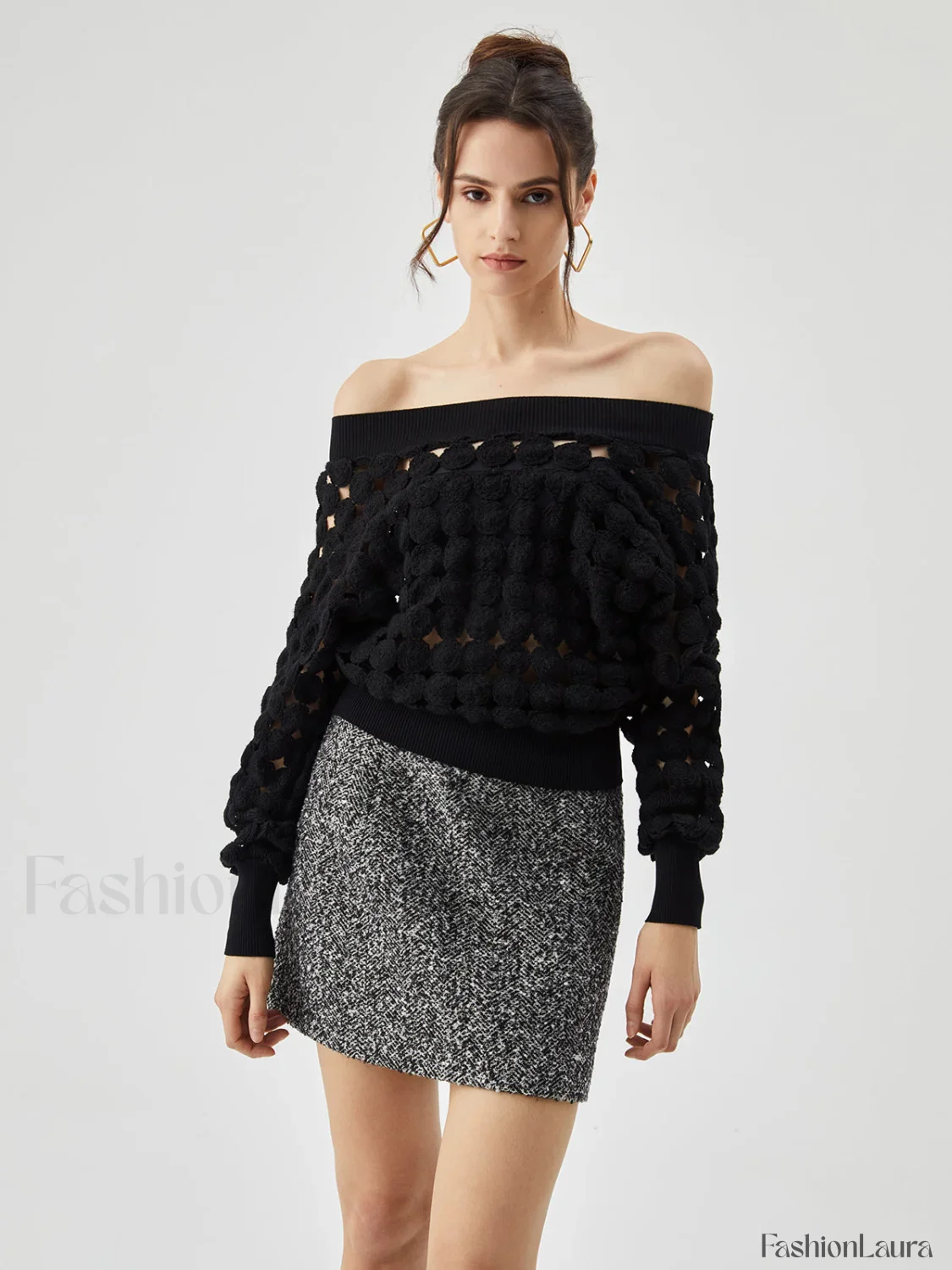 Crocheted Circle Hollow Trendy Off Shoulder Blouse - Image 14