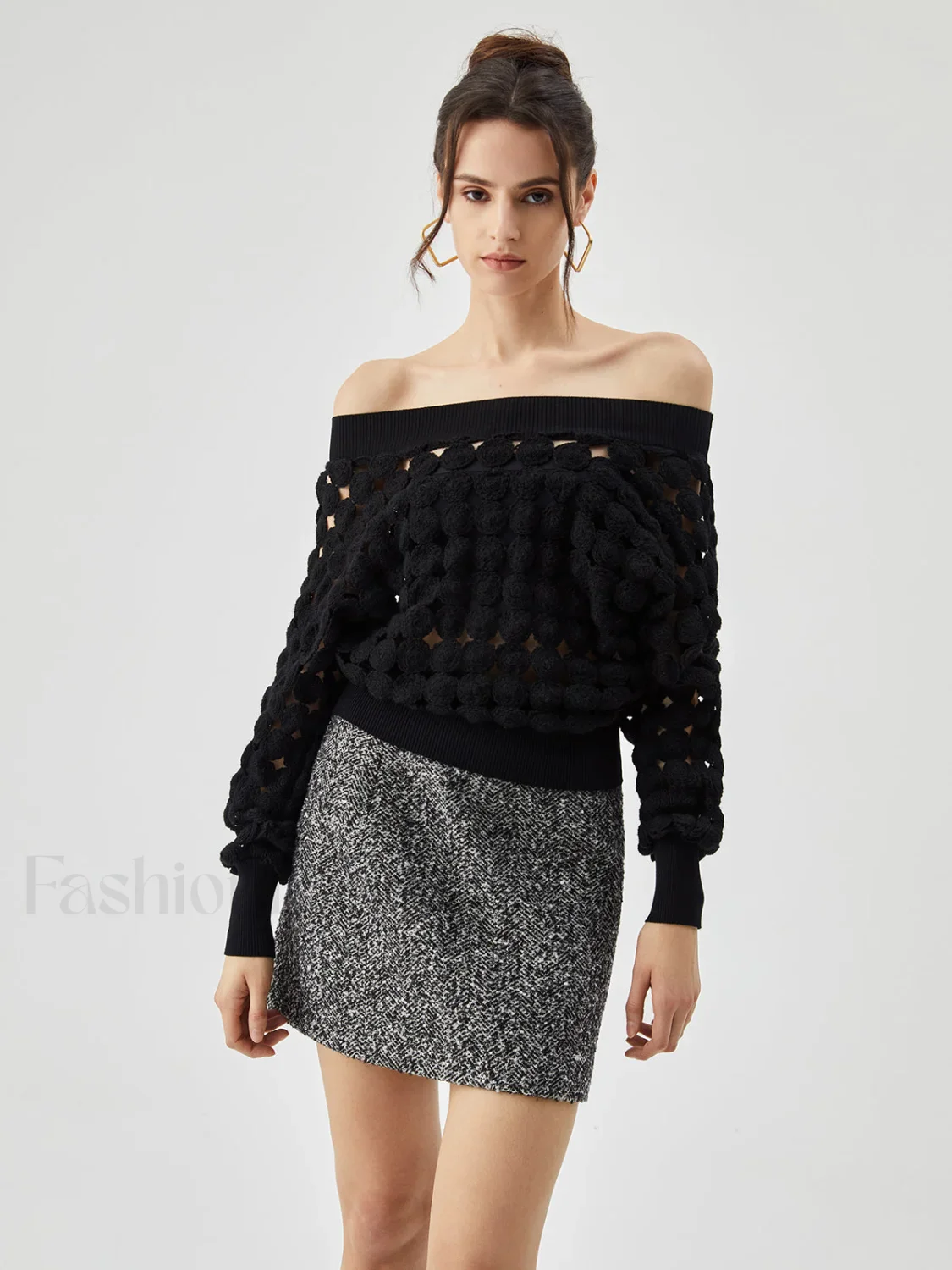 Crocheted Circle Hollow Trendy Off Shoulder Blouse - Image 7
