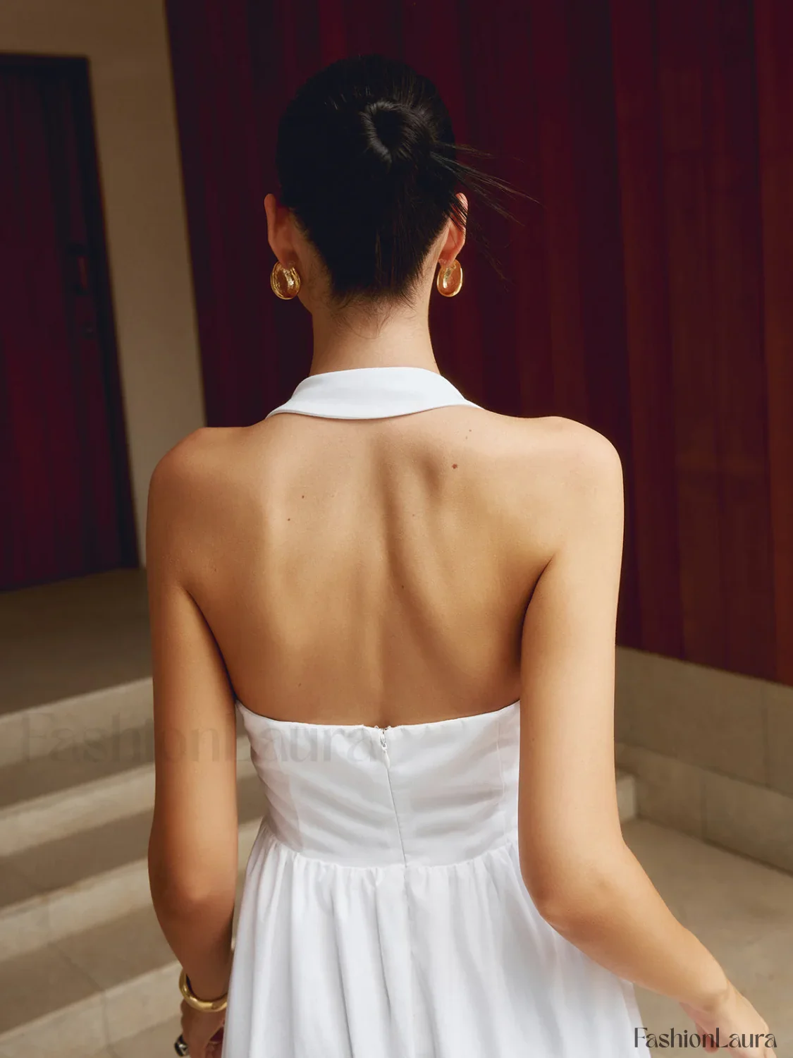 Cotton & Linen Halter Modern A Line Long Dress - Image 13