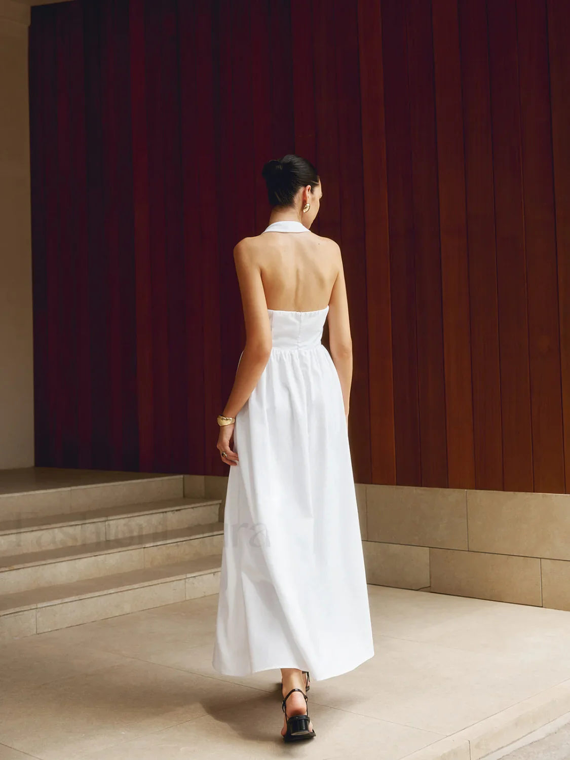 Cotton & Linen Halter Modern A Line Long Dress - Image 3