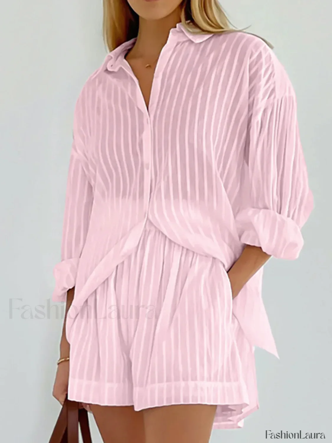 Cloud Nine Pinstripe See Modern Through Two Piece Shorts Set - Image 24