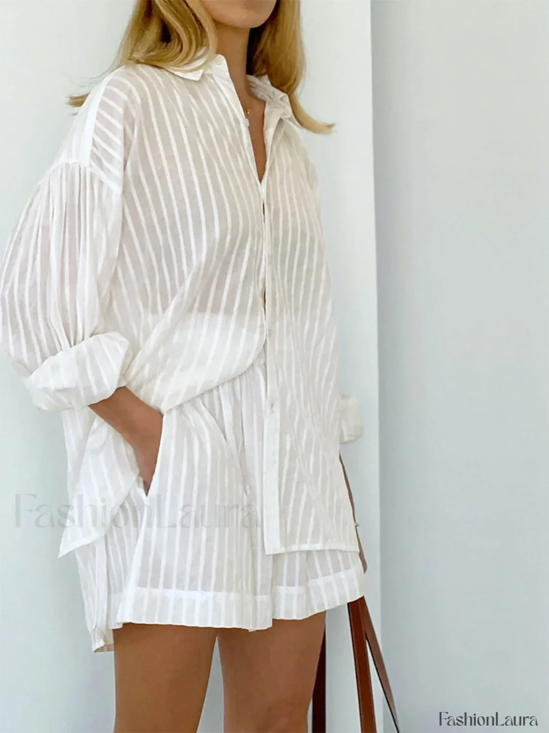 Cloud Nine Pinstripe See Modern Through Two Piece Shorts Set - Image 32
