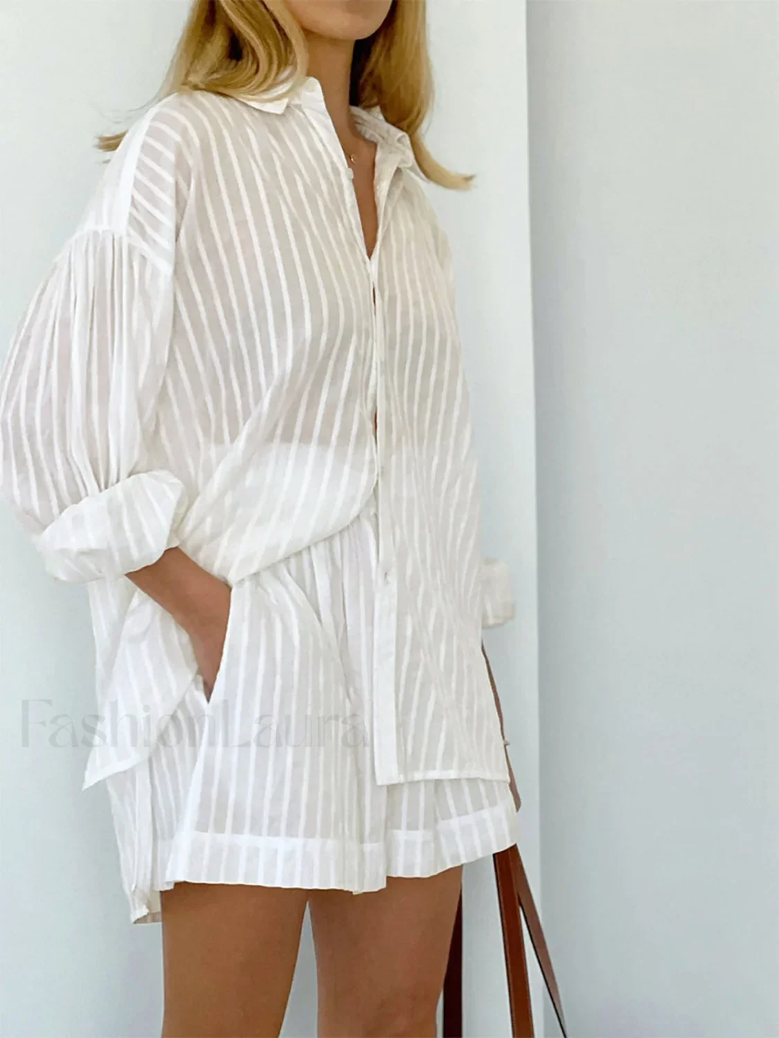 Cloud Nine Pinstripe See Modern Through Two Piece Shorts Set - Image 5