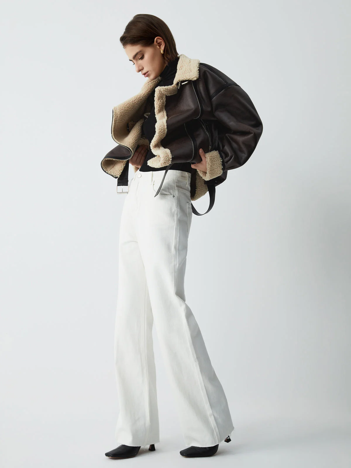 Classic Sherpa Lined Trendy Shearling Leather Flight Jacket - Image 12